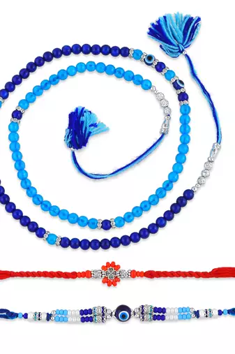 Rakhi for bhaiya bhabhi- one long wraparound with one silver charm red rakhi   (pack of 2)