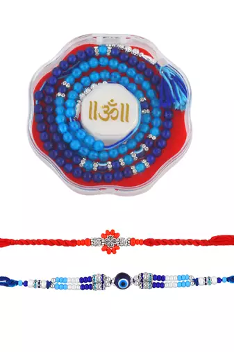 Rakhi for bhaiya bhabhi- one long wraparound with one silver charm red rakhi   (pack of 2)