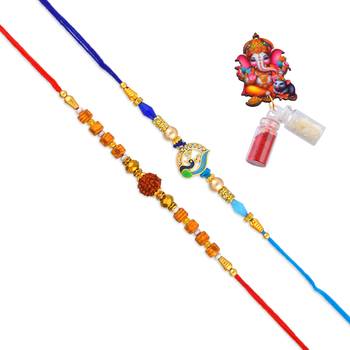 Rakhi for bhaiya bhabhi- one long tulsi bead wraparound with one pure silver charm and one rudraksh   (pack of 3 ) 2