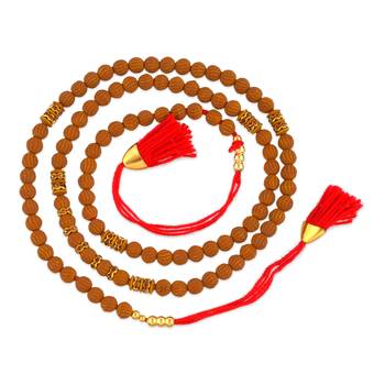 Rakhi for bhaiya bhabhi- one long tulsi bead wraparound with one pure silver charm and one rudraksh   (pack of 3 ) 5