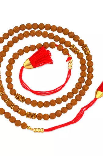 Rakhi for bhaiya bhabhi- one long tulsi bead wraparound with one pure silver charm and one rudraksh   (pack of 3 )