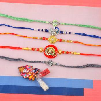 Rakhi for bhaiya bhabhi-traditional 5 rakhi combo for rakshabandhan 1