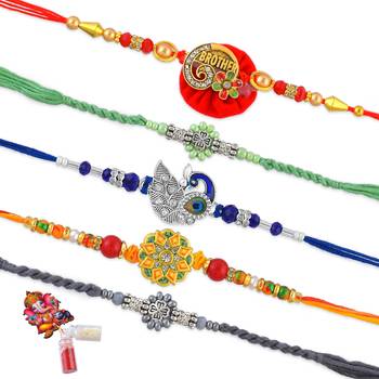 Rakhi for bhaiya bhabhi-traditional 5 rakhi combo for rakshabandhan 2