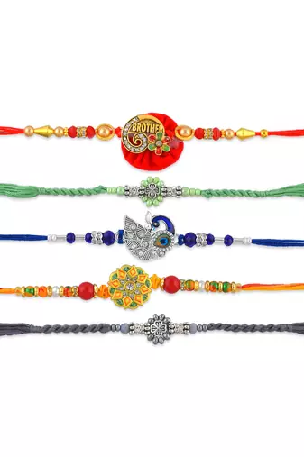 Rakhi for bhaiya bhabhi-traditional 5 rakhi combo for rakshabandhan