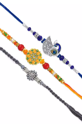 Rakhi for bhaiya bhabhi-traditional 5 rakhi combo for rakshabandhan