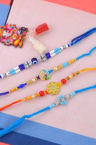 Rakhi for bhaiya bhabhi-traditional 4 rakhi combo for rakshabandhan
