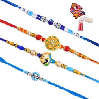 Rakhi for bhaiya bhabhi-traditional 4 rakhi combo for rakshabandhan 2