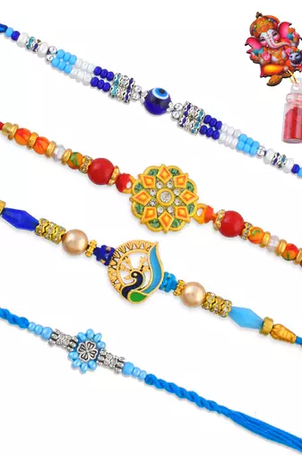 Rakhi for bhaiya bhabhi-traditional 4 rakhi combo for rakshabandhan