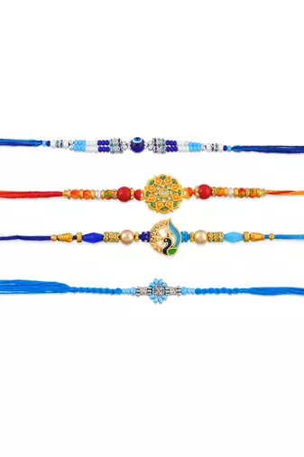 Rakhi for bhaiya bhabhi-traditional 4 rakhi combo for rakshabandhan
