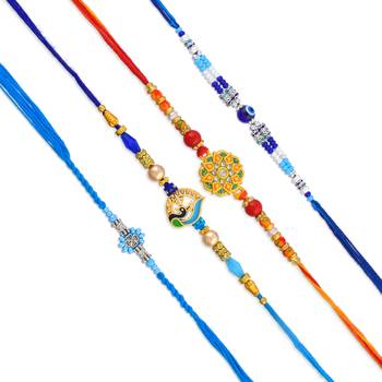Rakhi for bhaiya bhabhi-traditional 4 rakhi combo for rakshabandhan 4