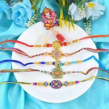 Rakhi for bhaiya bhabhi-traditional handmade 5 rakhi combo for rakshabandhan 1