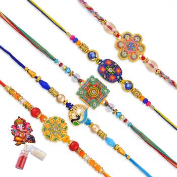 Rakhi for bhaiya bhabhi-traditional handmade 5 rakhi combo for rakshabandhan 2