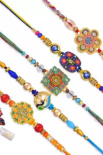 Rakhi for bhaiya bhabhi-traditional handmade 5 rakhi combo for rakshabandhan