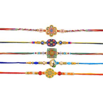 Rakhi for bhaiya bhabhi-traditional handmade 5 rakhi combo for rakshabandhan 3