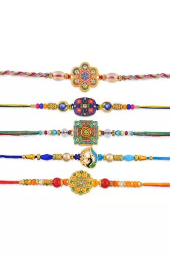 Rakhi for bhaiya bhabhi-traditional handmade 5 rakhi combo for rakshabandhan