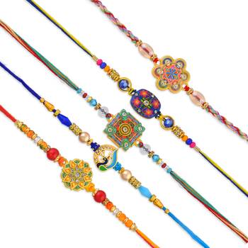 Rakhi for bhaiya bhabhi-traditional handmade 5 rakhi combo for rakshabandhan 4