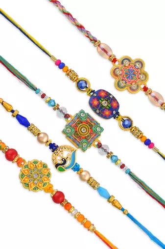 Rakhi for bhaiya bhabhi-traditional handmade 5 rakhi combo for rakshabandhan