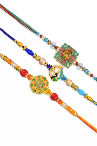 Rakhi for bhaiya bhabhi-traditional handmade 5 rakhi combo for rakshabandhan
