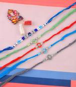 Rakhi for bhaiya bhabhi-pure silver charm 4 rakhi and one evil eye rakhi set (pack of 5)