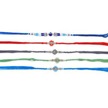 Rakhi for bhaiya bhabhi-pure silver charm 4 rakhi and one evil eye rakhi set (pack of 5) 3