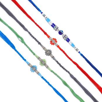 Rakhi for bhaiya bhabhi-pure silver charm 4 rakhi and one evil eye rakhi set (pack of 5) 4