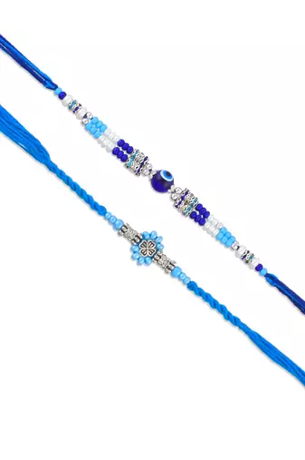 Rakhi for bhaiya bhabhi-pure silver charm 4 rakhi and one evil eye rakhi set (pack of 5)