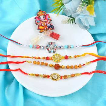 Rakhi for bhaiya bhabhi-traditional handmade 4 rakhi combo for rakshabandhan 1