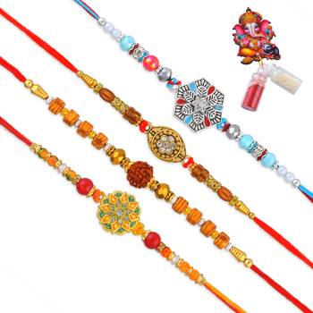 Rakhi for bhaiya bhabhi-traditional handmade 4 rakhi combo for rakshabandhan 2