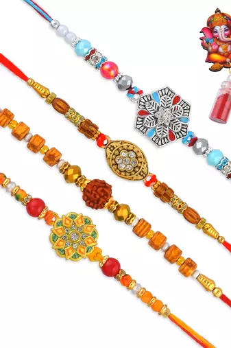 Rakhi for bhaiya bhabhi-traditional handmade 4 rakhi combo for rakshabandhan
