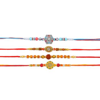 Rakhi for bhaiya bhabhi-traditional handmade 4 rakhi combo for rakshabandhan 3