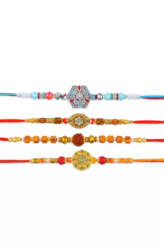 Rakhi for bhaiya bhabhi-traditional handmade 4 rakhi combo for rakshabandhan