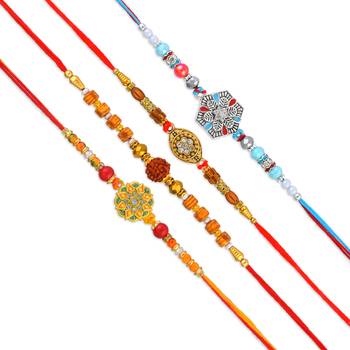 Rakhi for bhaiya bhabhi-traditional handmade 4 rakhi combo for rakshabandhan 4