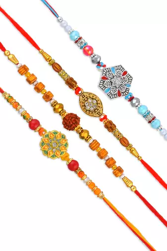 Rakhi for bhaiya bhabhi-traditional handmade 4 rakhi combo for rakshabandhan