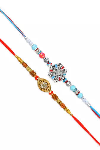 Rakhi for bhaiya bhabhi-traditional handmade 4 rakhi combo for rakshabandhan