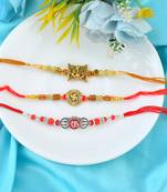 Rakhi for bhaiya bhabhi-brass gold plated, pure silver and swastik rakhi for rakshabandhan (pack of 3)