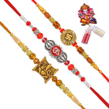 Rakhi for bhaiya bhabhi-brass gold plated, pure silver and swastik rakhi for rakshabandhan (pack of 3) 2