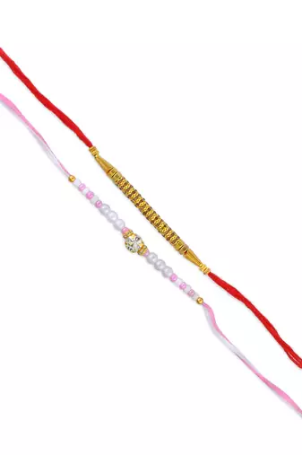 Rakhi for bhaiya bhabhi-pearl, cz and evil eye rakhi set for rakshabandhan with silver coin (pack of 5)
