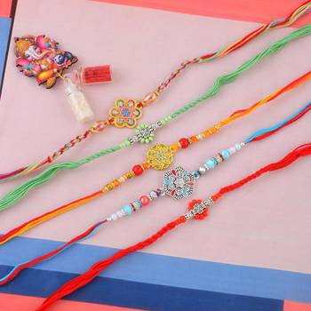 Rakhi for bhaiya bhabhi-traditional handmade 5 rakhi combo for rakshabandhan 1