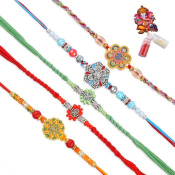Rakhi for bhaiya bhabhi-traditional handmade 5 rakhi combo for rakshabandhan 2