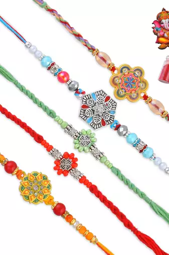 Rakhi for bhaiya bhabhi-traditional handmade 5 rakhi combo for rakshabandhan