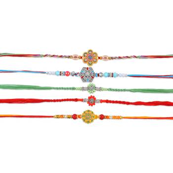 Rakhi for bhaiya bhabhi-traditional handmade 5 rakhi combo for rakshabandhan 3