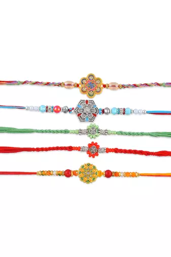 Rakhi for bhaiya bhabhi-traditional handmade 5 rakhi combo for rakshabandhan
