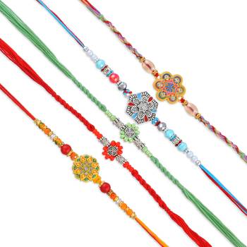 Rakhi for bhaiya bhabhi-traditional handmade 5 rakhi combo for rakshabandhan 4