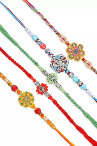 Rakhi for bhaiya bhabhi-traditional handmade 5 rakhi combo for rakshabandhan