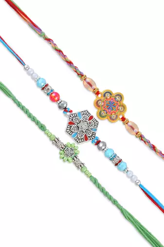 Rakhi for bhaiya bhabhi-traditional handmade 5 rakhi combo for rakshabandhan