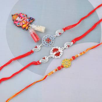 Rakhi for bhaiya bhabhi- 2 pure silver and one traditional for rakshabandhan with silver coin (pack of 3) 1