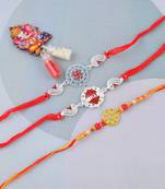 Rakhi for bhaiya bhabhi- 2 pure silver and one traditional for rakshabandhan with silver coin (pack of 3)
