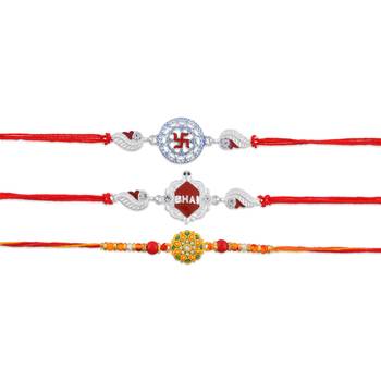 Rakhi for bhaiya bhabhi- 2 pure silver and one traditional for rakshabandhan with silver coin (pack of 3) 3