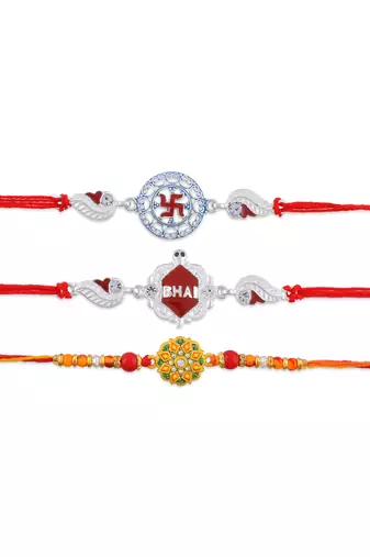 Rakhi for bhaiya bhabhi- 2 pure silver and one traditional for rakshabandhan with silver coin (pack of 3)