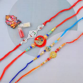 Rakhi for bhaiya bhabhi-traditional 4 rakhi combo for rakshabandhan 1